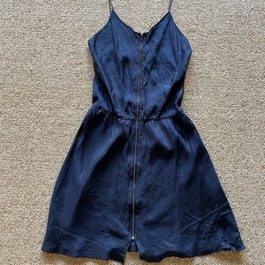 REFORMATION Silk Zip Up Dress in navy, sz Small